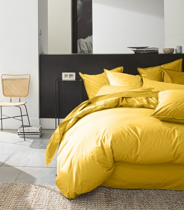 Housse de couette percale lavé jaune